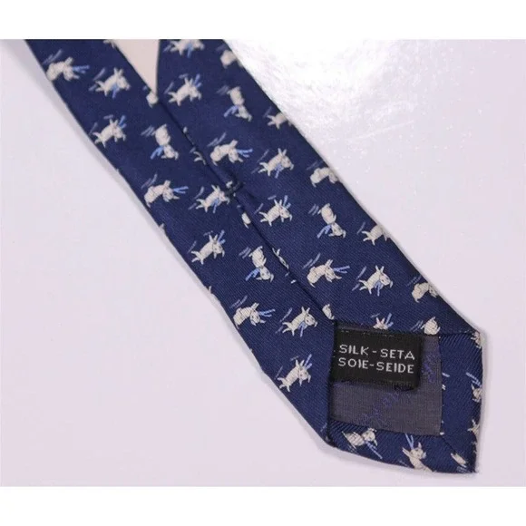 Salvatore Ferragamo Navy Blue Puppy Print Dog Silk Necktie Tie - Picture 6 of 8